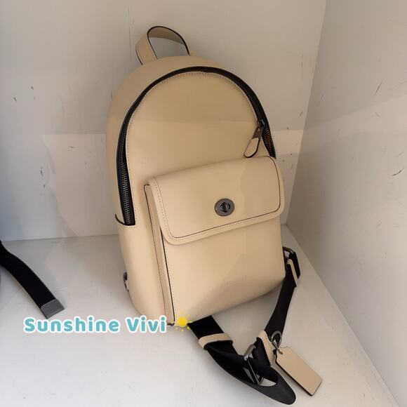 NWT Coach CAJ92 Turnlock Sling Pack In Smooth calf leather Ivory - Picture 2 of 7